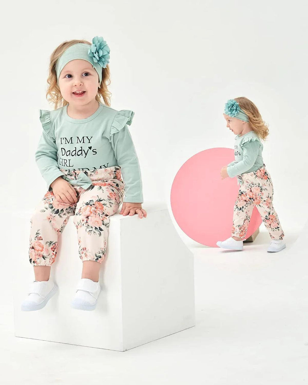 Floral Ruffle Romper & Pants Set – Baby Girl Cotton Outfit 0-3 Months - Dazzling Beauty Solution