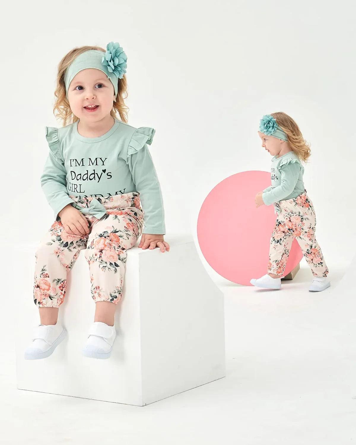 Floral Ruffle Romper & Pants Set – Baby Girl Cotton Outfit 0-3 Months - Dazzling Beauty Solution