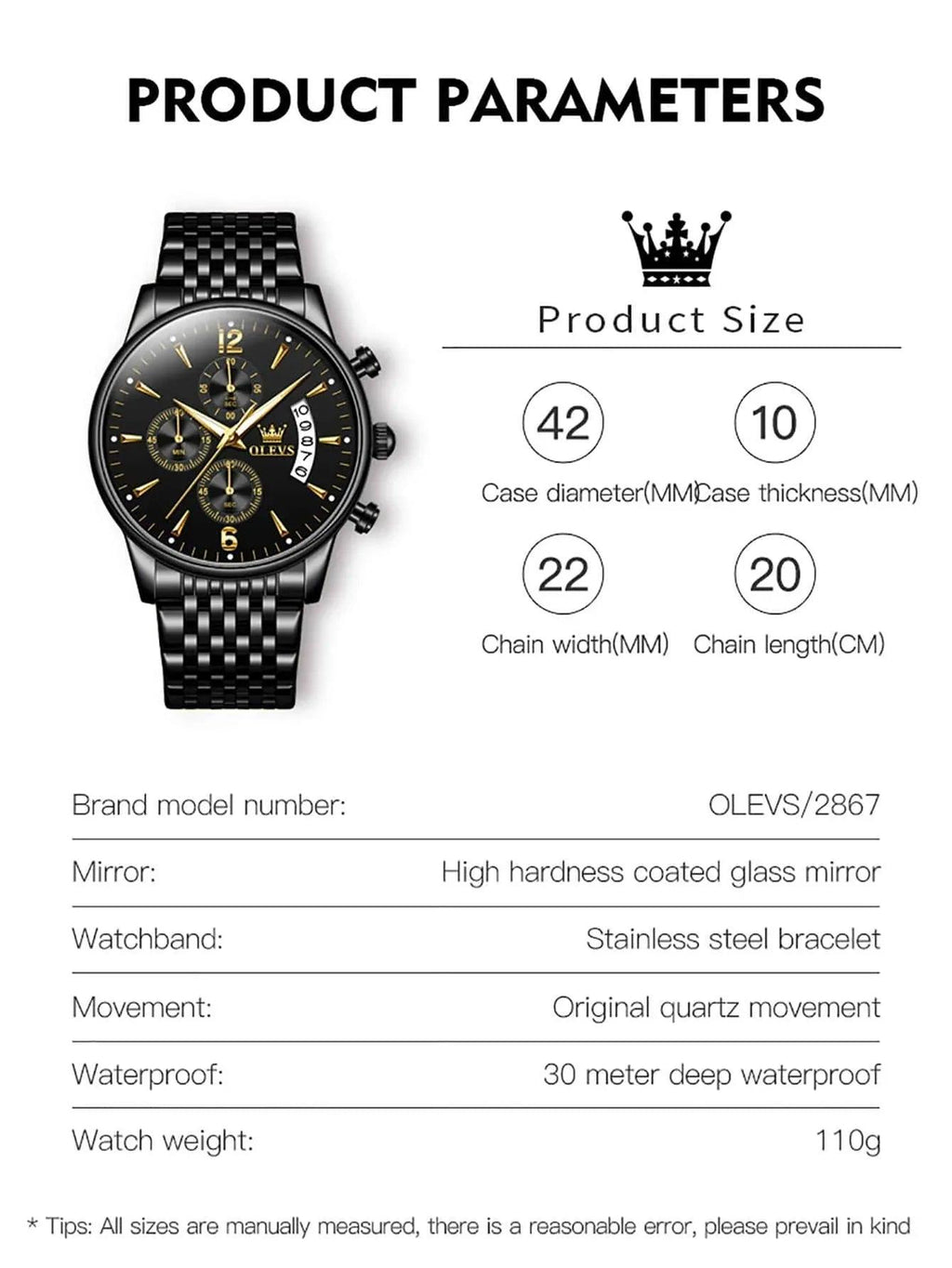 OLEVS Men’s Luxury Stainless Steel Chronograph Watch – Waterproof & Luminous - Dazzling Beauty Solution