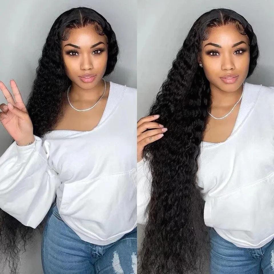 Women’s Long Curly Lace Wig with Side Bangs 100% Human Hair - Dazzling Beauty Solution