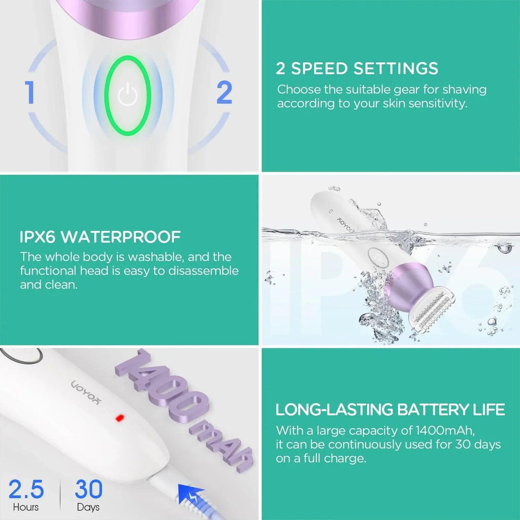 4-in-1 Rechargeable Women’s Electric Razor & Bikini Trimmer – Purple - Dazzling Beauty Solution