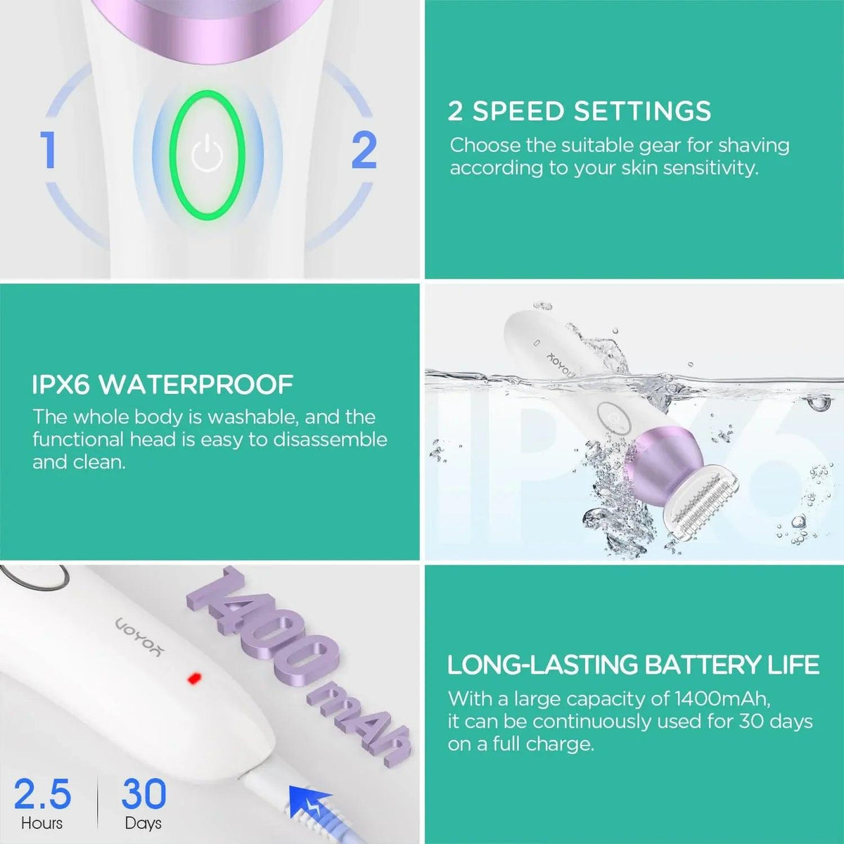 4-in-1 Rechargeable Women’s Electric Razor & Bikini Trimmer – Purple - Dazzling Beauty Solution