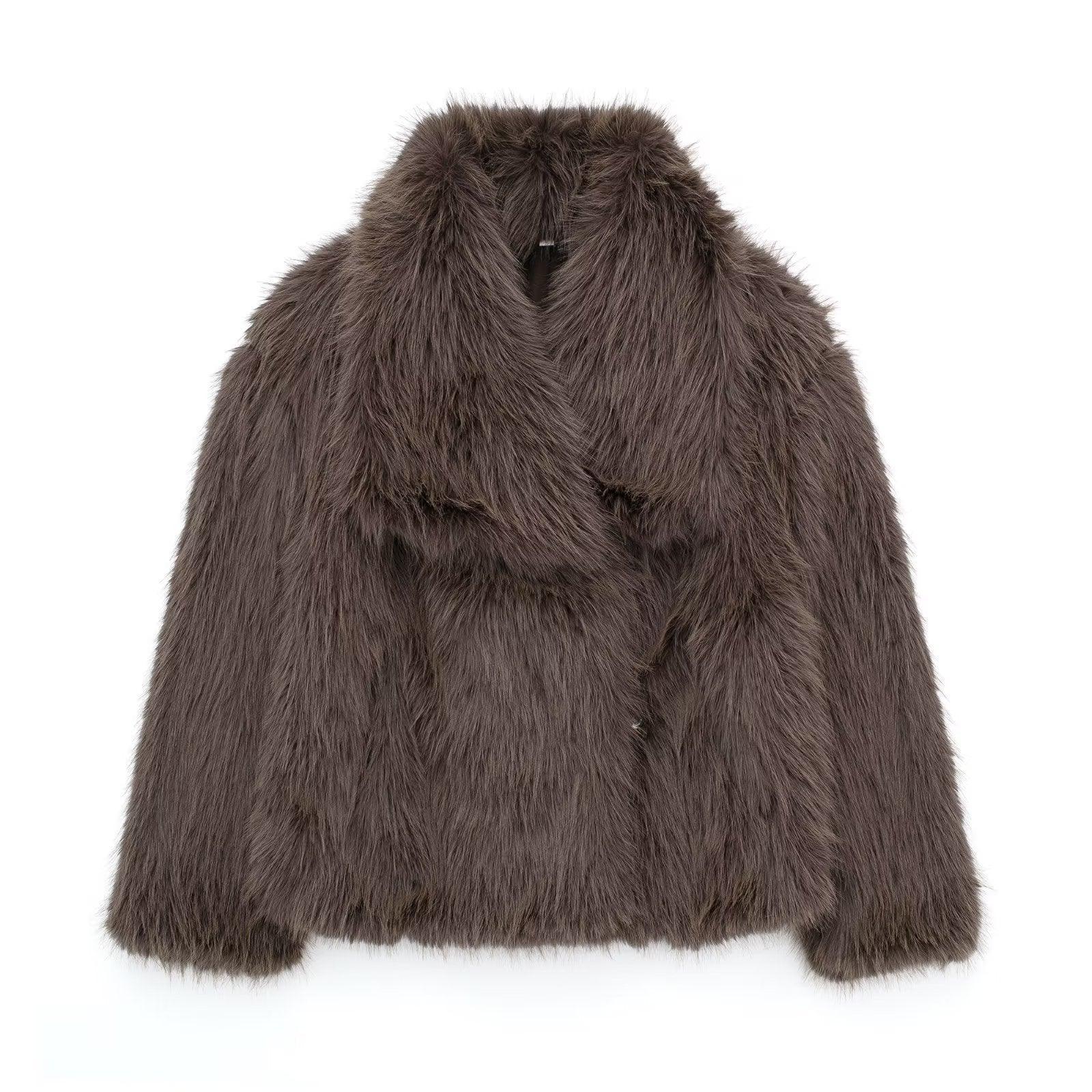 Winter Plush Coat Fashion Warm Thicken Fluffy Lapel Jacket Outwear Casual Long Sleeve Tops Womens Clothing - Dazzling Beauty Solution