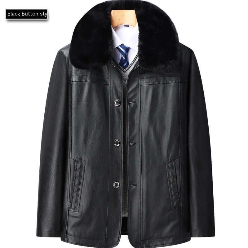 Men’s Winter Velvet PU Leather Jacket Padded Warm Coat - Dazzling Beauty Solution