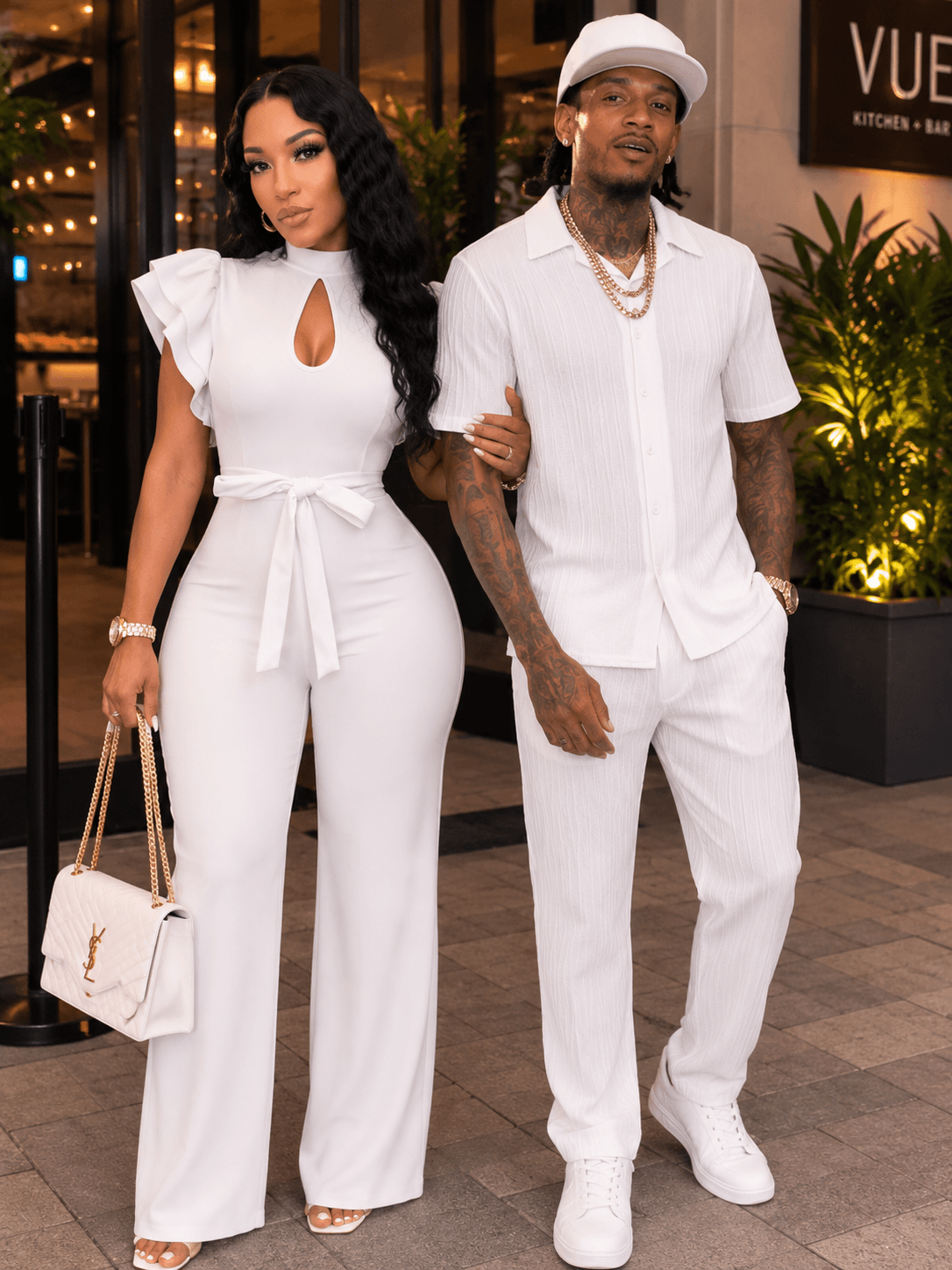 Men's White Textured Short Sleeve Shirt and Pants Set