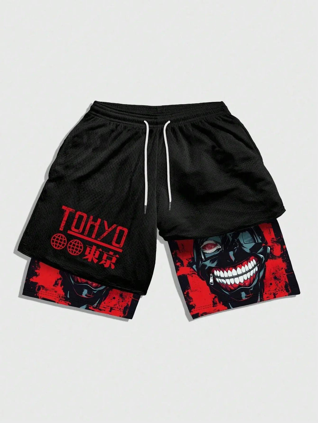 ROMWE MEN Anime Men'S Simple Figure Graphic Drawstring Waist Basketball Shorts, School - Dazzling Beauty Solution