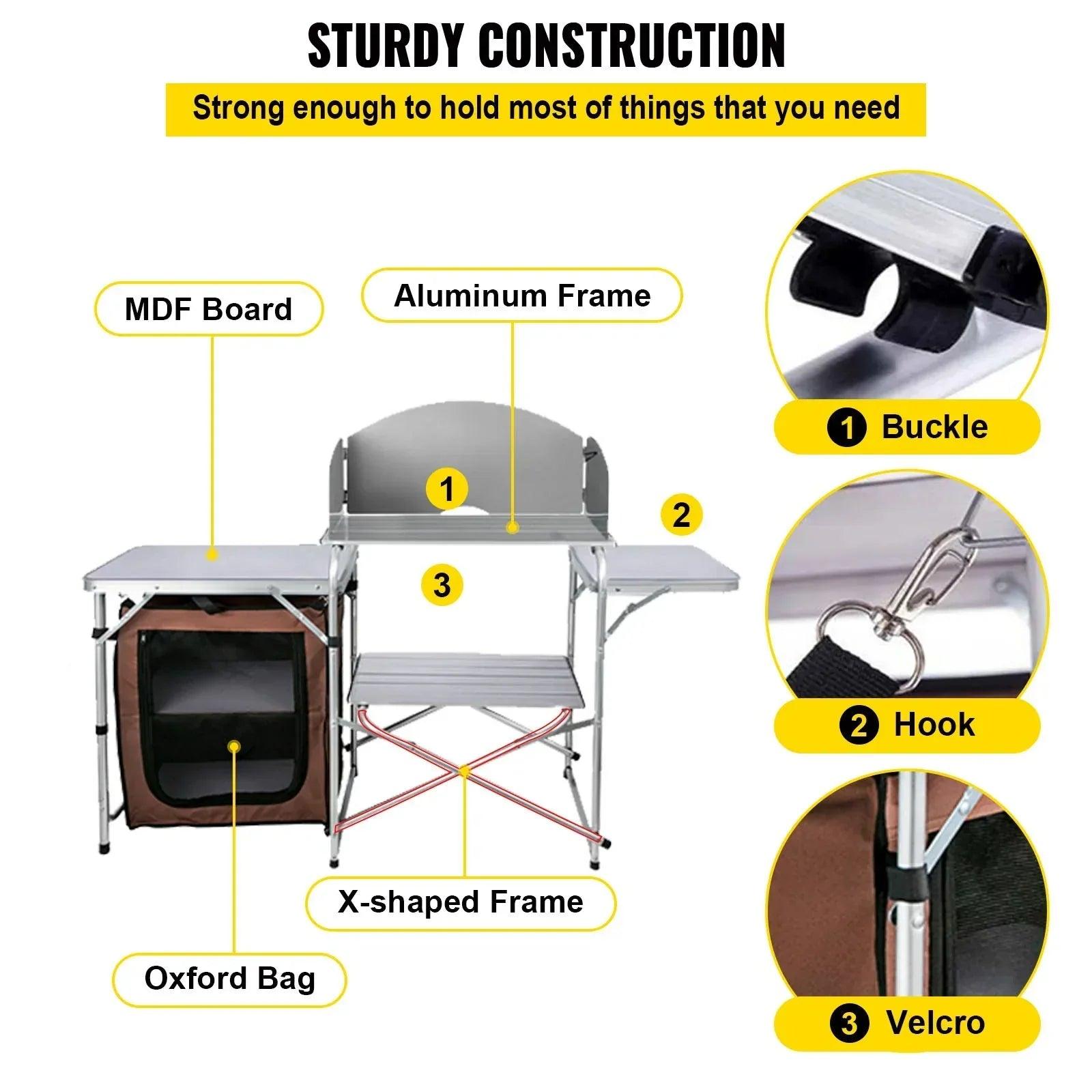 Foldable Camping Kitchen Table with Windshield & Storage - Dazzling Beauty Solution