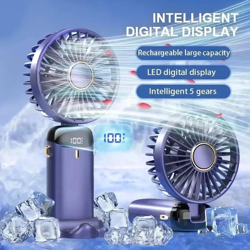 5000Mah Portable Fan Rechargeable 90° Foldable 5 Speed Mini Air Conditioner Small Fan Air Cooler with LED Digital Display - Dazzling Beauty Solution
