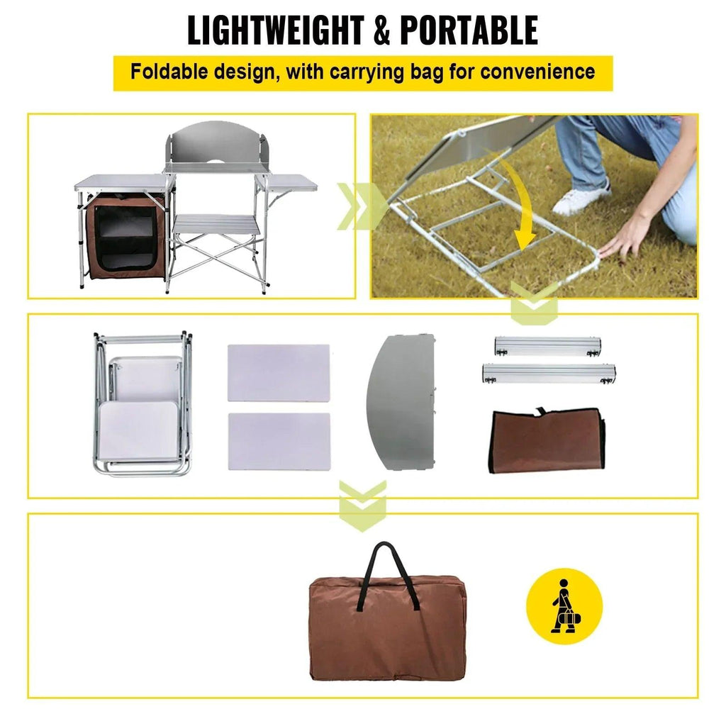 Foldable Camping Kitchen Table with Windshield & Storage - Dazzling Beauty Solution