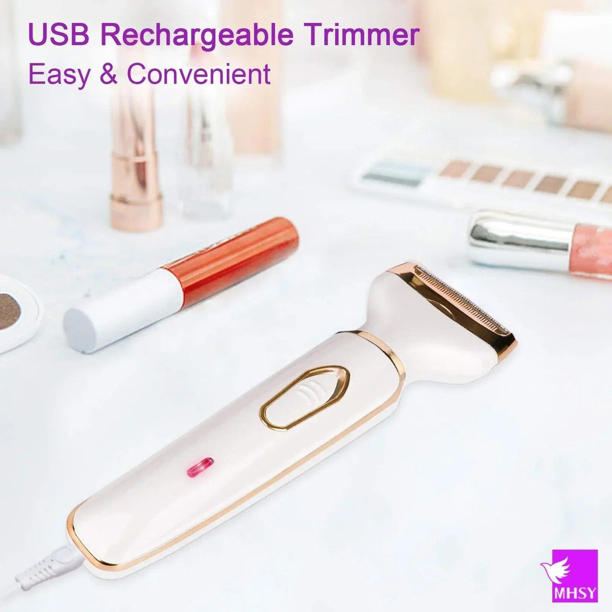 2-in-1 Rechargeable Women’s Electric Shaver – Bikini & Facial Trimmer, Wet/Dry, Low Noise (Type-C, Portable) - Dazzling Beauty Solution