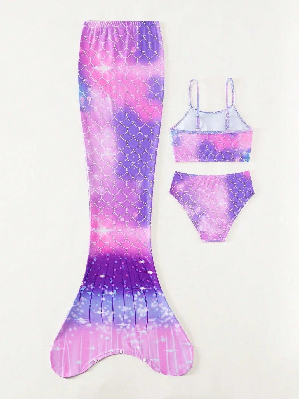 Tween Girl Fish Scales Print Mermaid Tail Set - Dazzling Beauty Solution