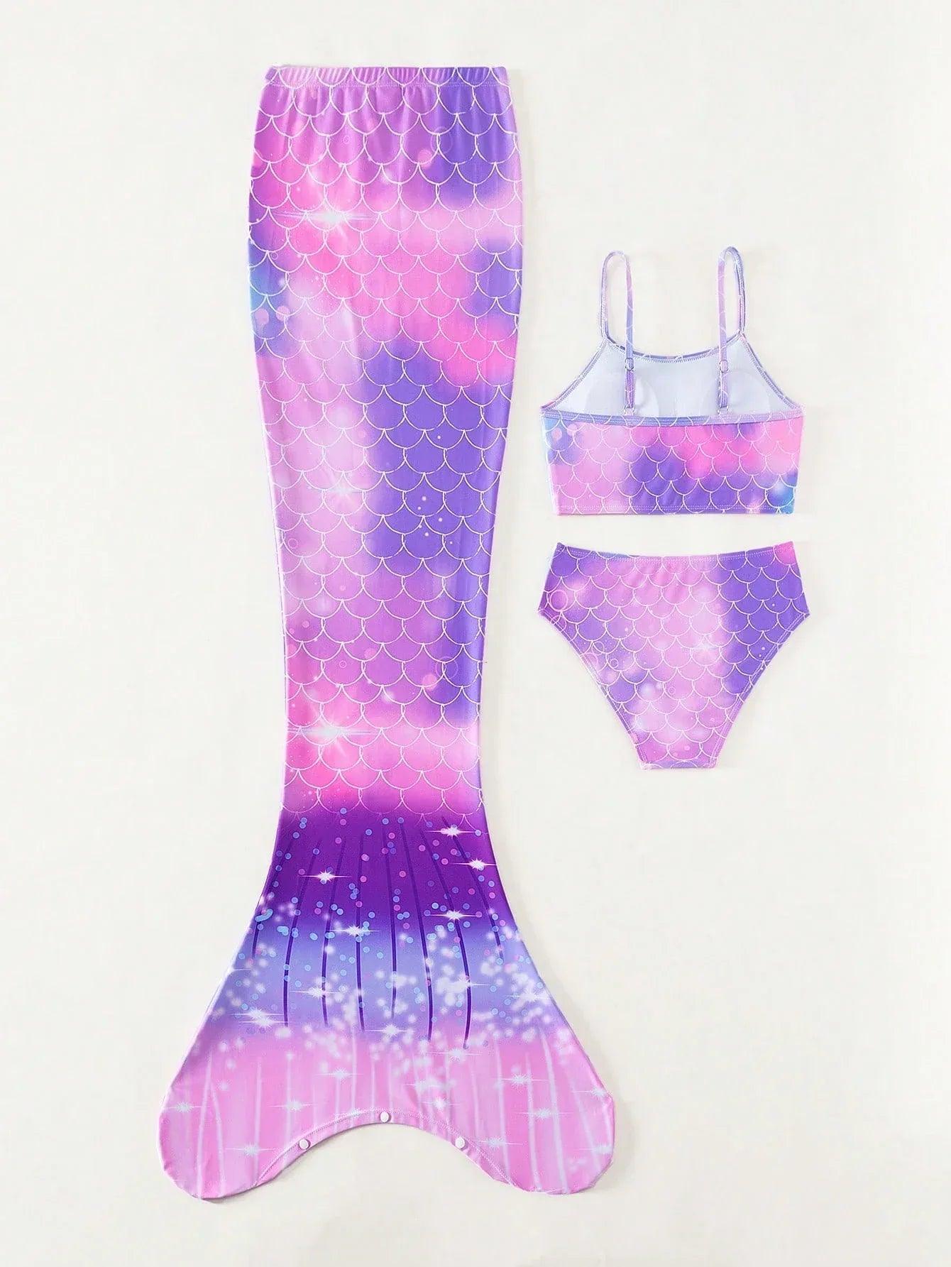 Tween Girl Fish Scales Print Mermaid Tail Set - Dazzling Beauty Solution