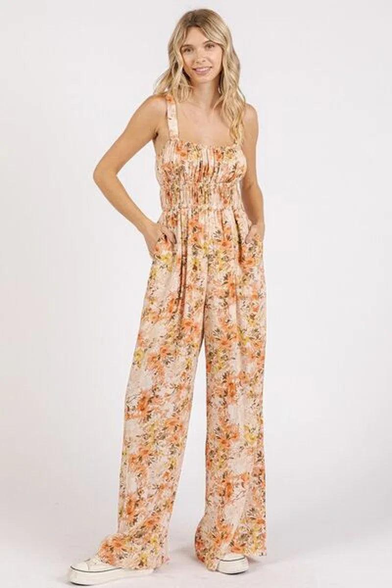 Mittoshop Flower Print Jumpsuit - Gathered Bust Sleeveless Style - Dazzling Beauty Solution