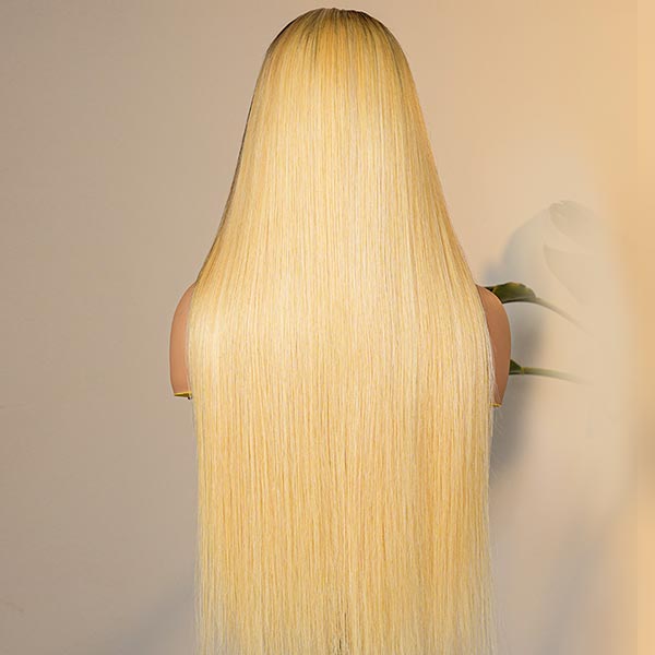 Honey Blonde Ombre Wig Super Invisible Lace Wig Straight Human Hair With Dark Roots