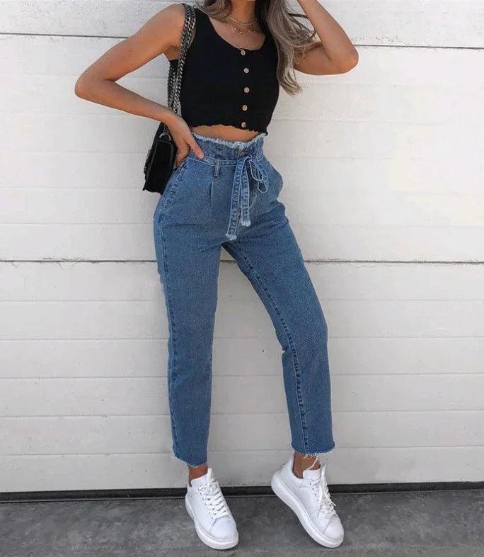 High-Waisted Washed Denim Pencil Pants – Plus Size Slim Fit Jeans for Women - Dazzling Beauty Solution