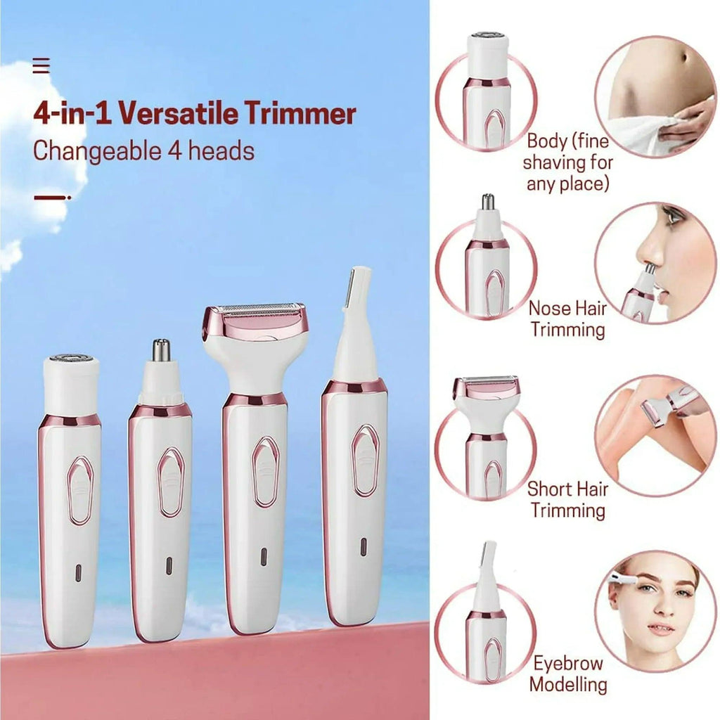 4-in-1 Electric Hair Removal Kit for Women – Bikini, Eyebrow, Nose & Facial Trimmer Set - Dazzling Beauty Solution