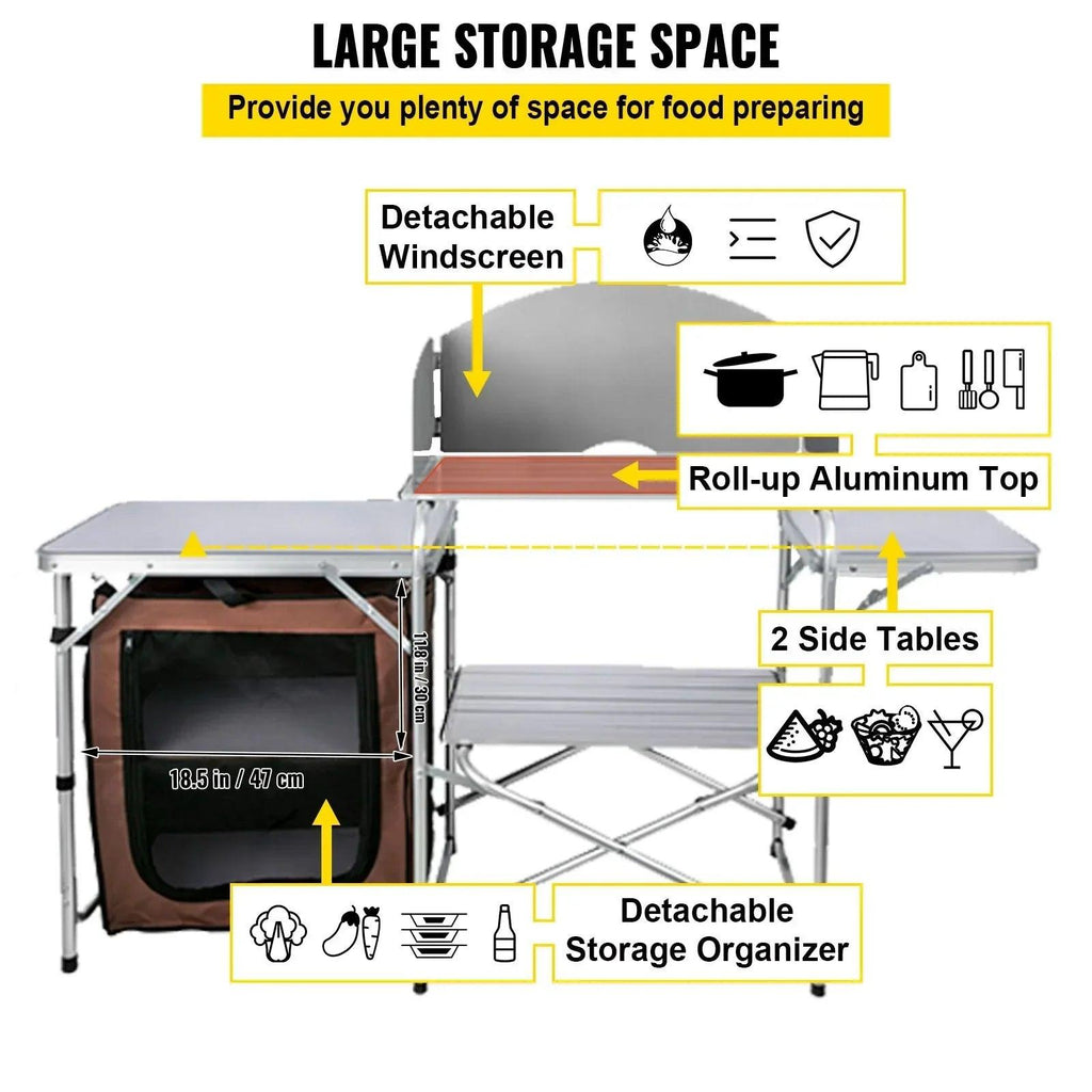 Foldable Camping Kitchen Table with Windshield & Storage - Dazzling Beauty Solution