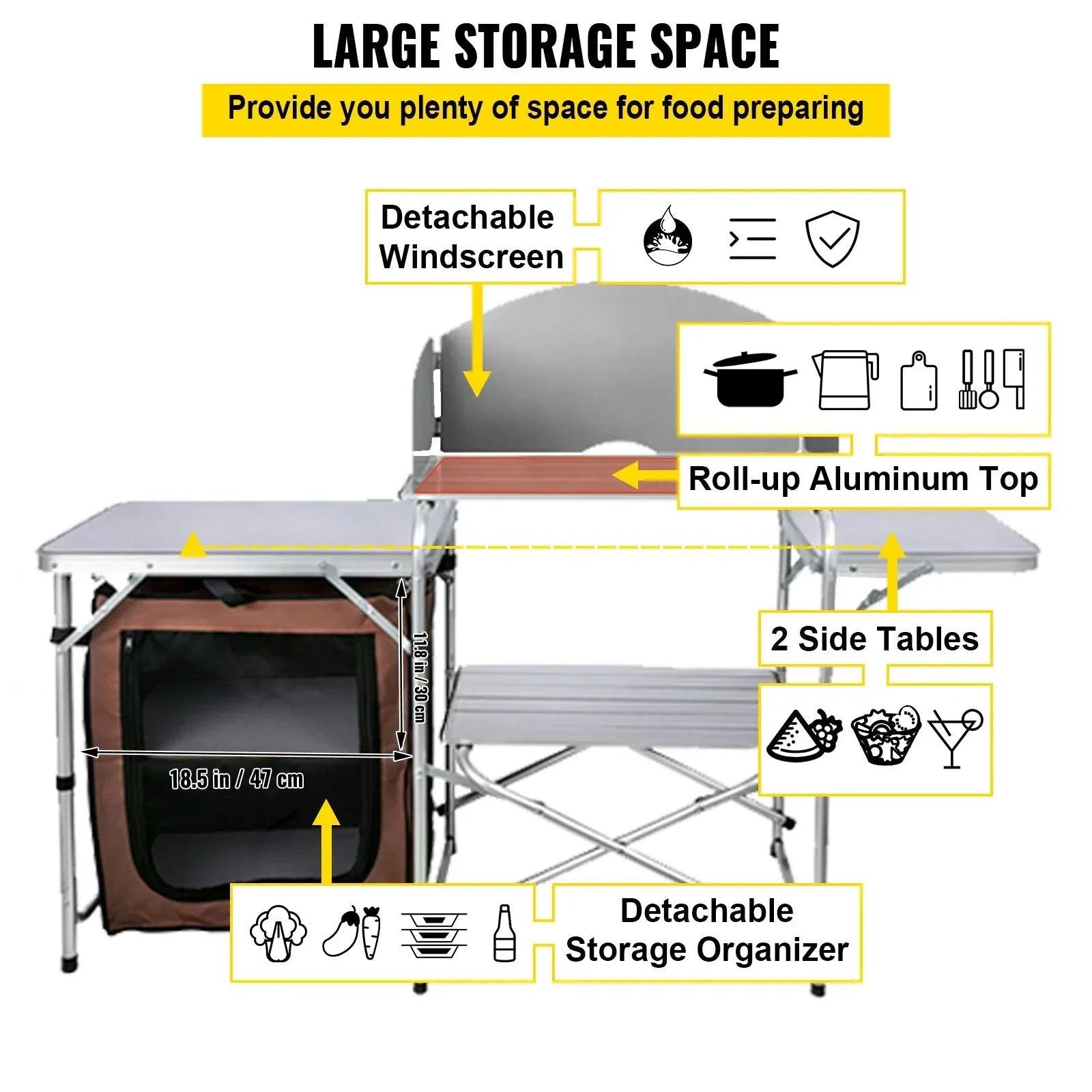 Foldable Camping Kitchen Table with Windshield & Storage - Dazzling Beauty Solution