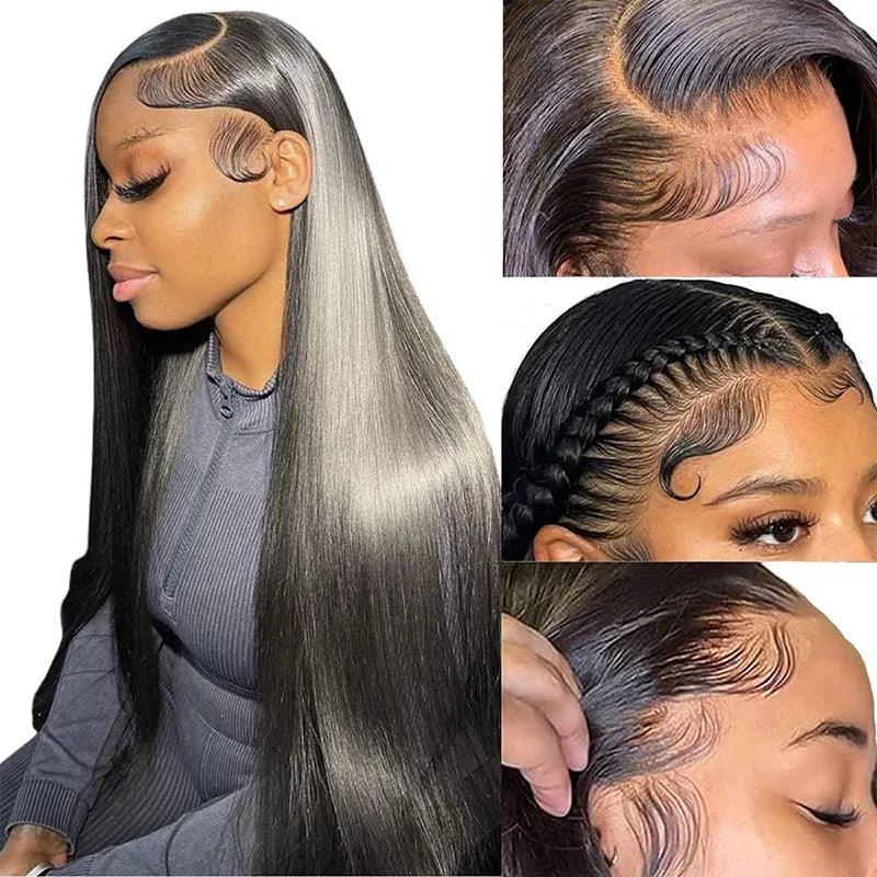 Long Straight Human Hair Wig – Center-Part Bangs, Hand-Woven (12”–32”) - Dazzling Beauty Solution