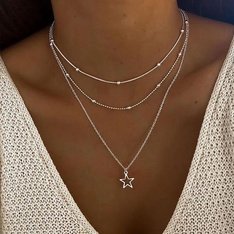 Ins Style Star Pendant Necklace – Women’s Alloy Water Wave Chain - Dazzling Beauty Solution