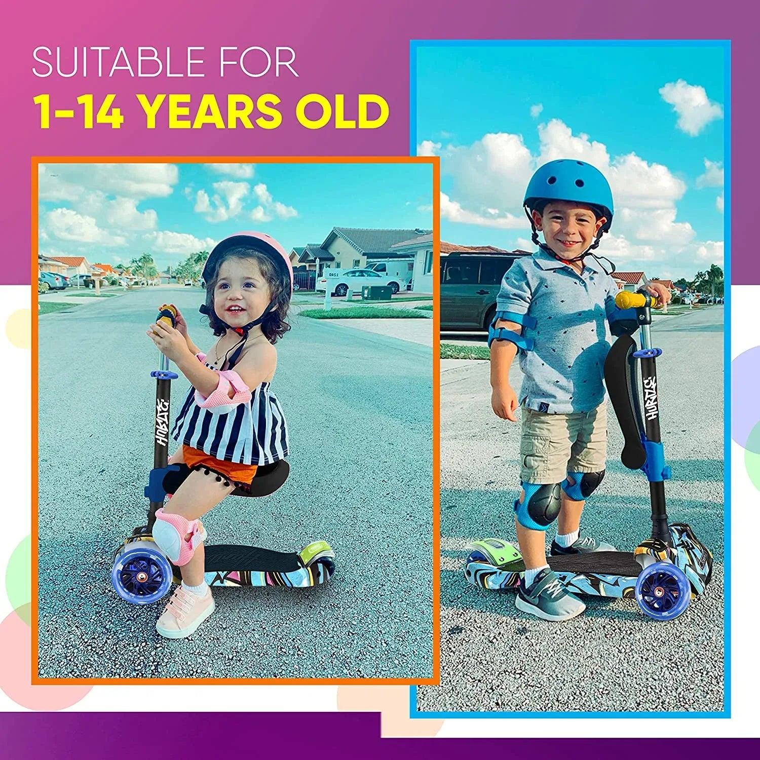 3-Wheeled Scooter for Kids - Wheel LED Lights, Adjustable Lean-To-Steer Handlebar, and Foldable Seat - Sit or Stand Ride with Brake for Boys and Girls Ages 1-14 Years Old - Dazzling Beauty Solution