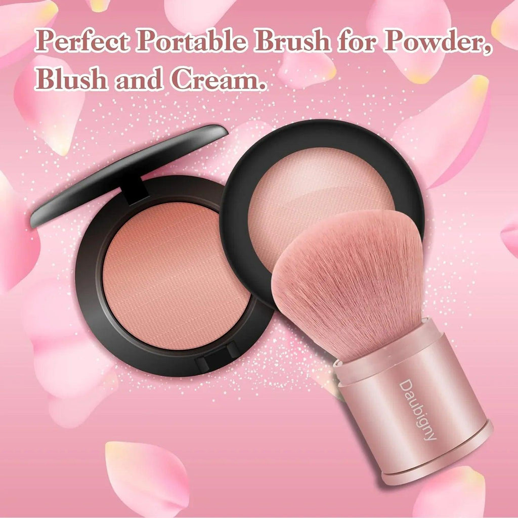 Retractable Kabuki Makeup Brush, Powder Brushes Foundation Travel Foundation Brush for Blush Bronzer & Powder (Pink) - Dazzling Beauty Solution