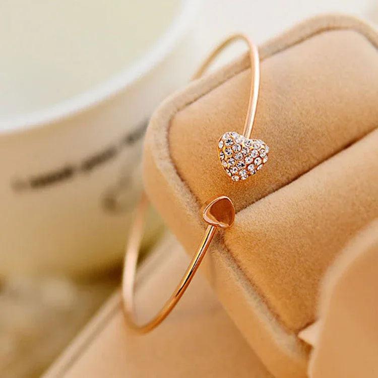 Korean Version Of Jewelry Full Diamond Heart-Shaped Love Bracelet Open Bracelet European And American Cross-Border Foreign Trade Explosion Double Peach Heart Bracelet - Dazzling Beauty Solution