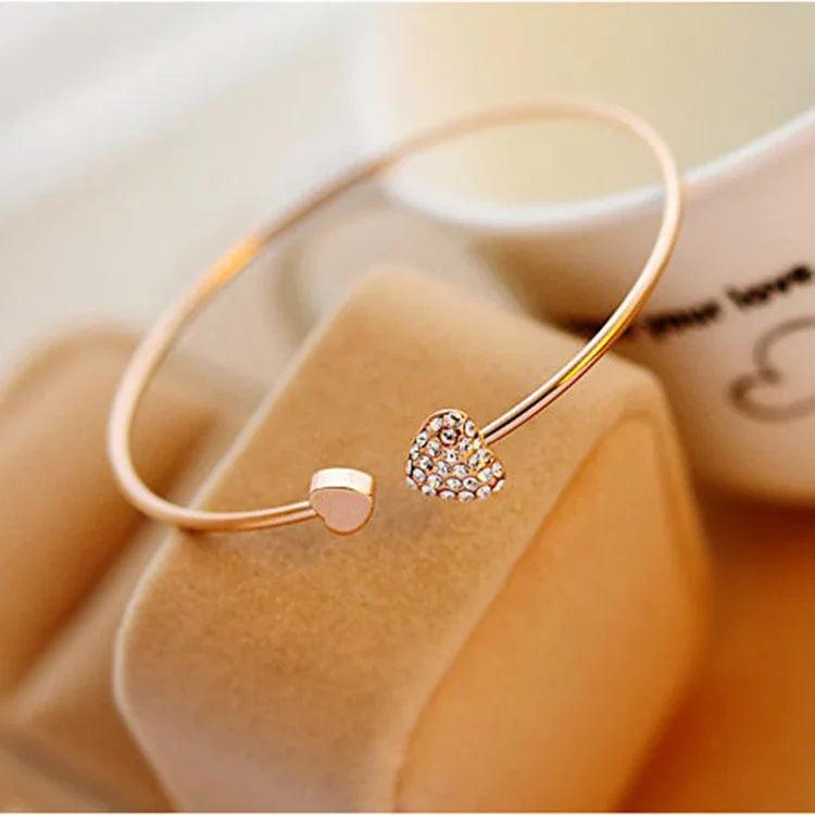 Korean Version Of Jewelry Full Diamond Heart-Shaped Love Bracelet Open Bracelet European And American Cross-Border Foreign Trade Explosion Double Peach Heart Bracelet - Dazzling Beauty Solution