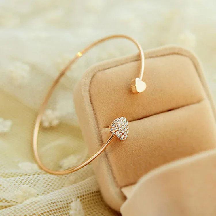 Korean Version Of Jewelry Full Diamond Heart-Shaped Love Bracelet Open Bracelet European And American Cross-Border Foreign Trade Explosion Double Peach Heart Bracelet - Dazzling Beauty Solution