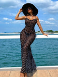 Swim Vcay Women’s Polka Dot Sheer Maxi Cover-Up Dress – Spaghetti Strap Beachwear - Dazzling Beauty Solution