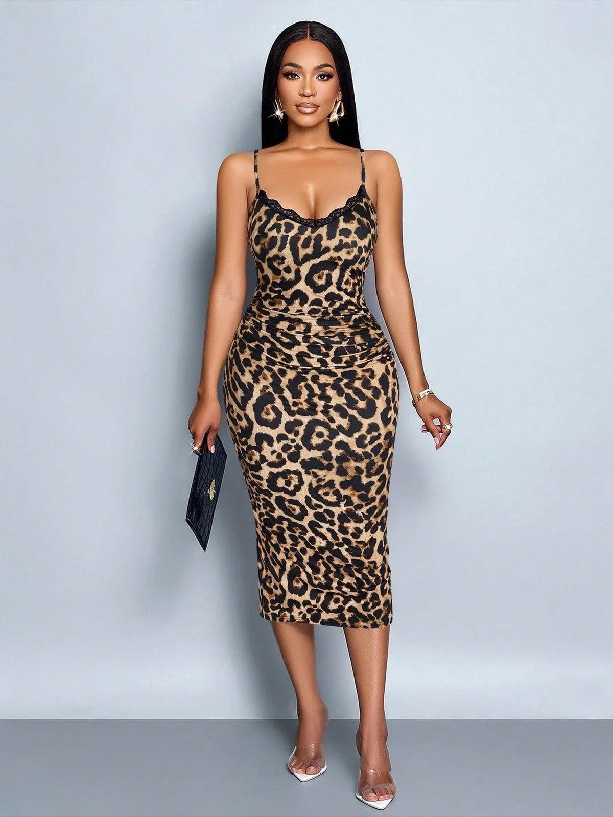 SOLERSUN Black Lace V-Neck Dress – Elegant Retro Slimming Cocktail & Event Wear - Dazzling Beauty Solution