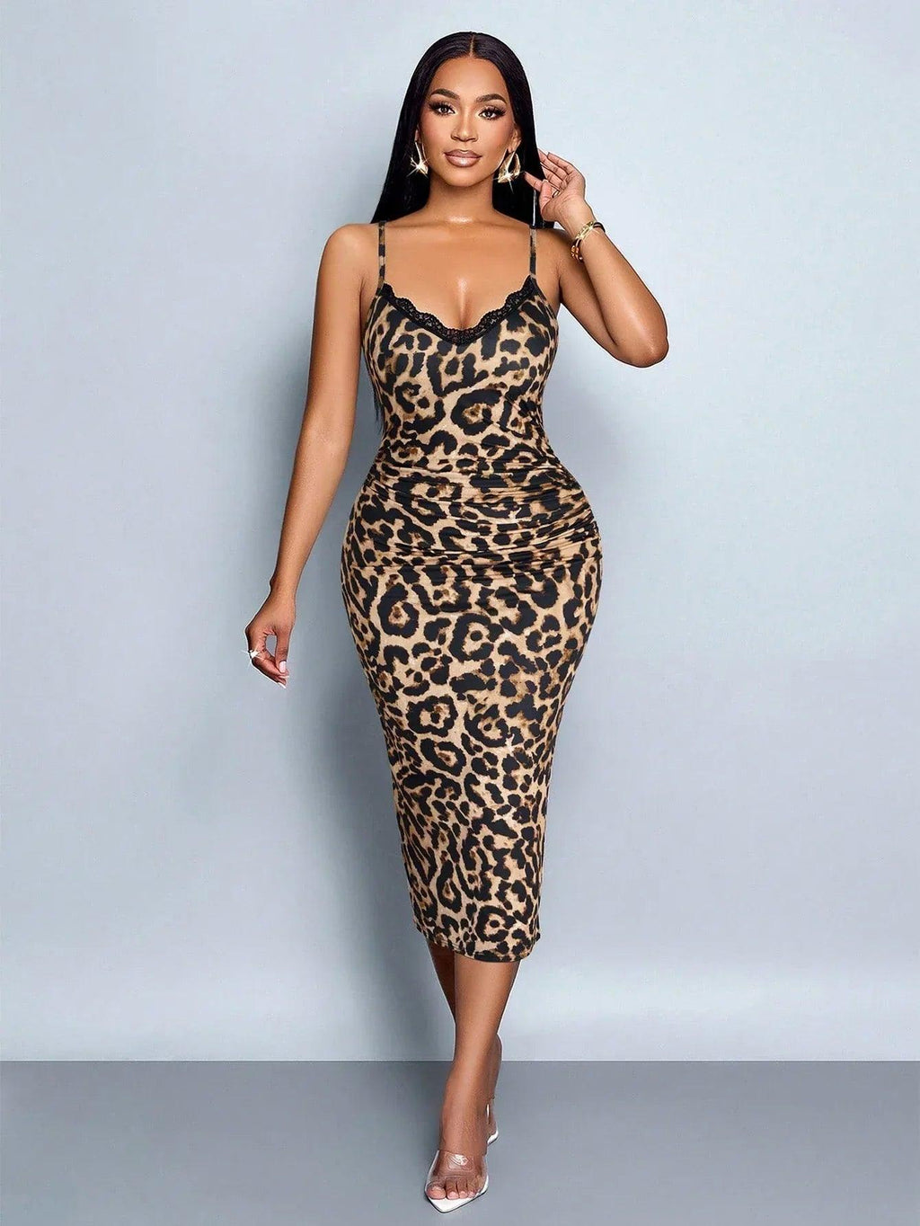 SOLERSUN Black Lace V-Neck Dress – Elegant Retro Slimming Cocktail & Event Wear - Dazzling Beauty Solution
