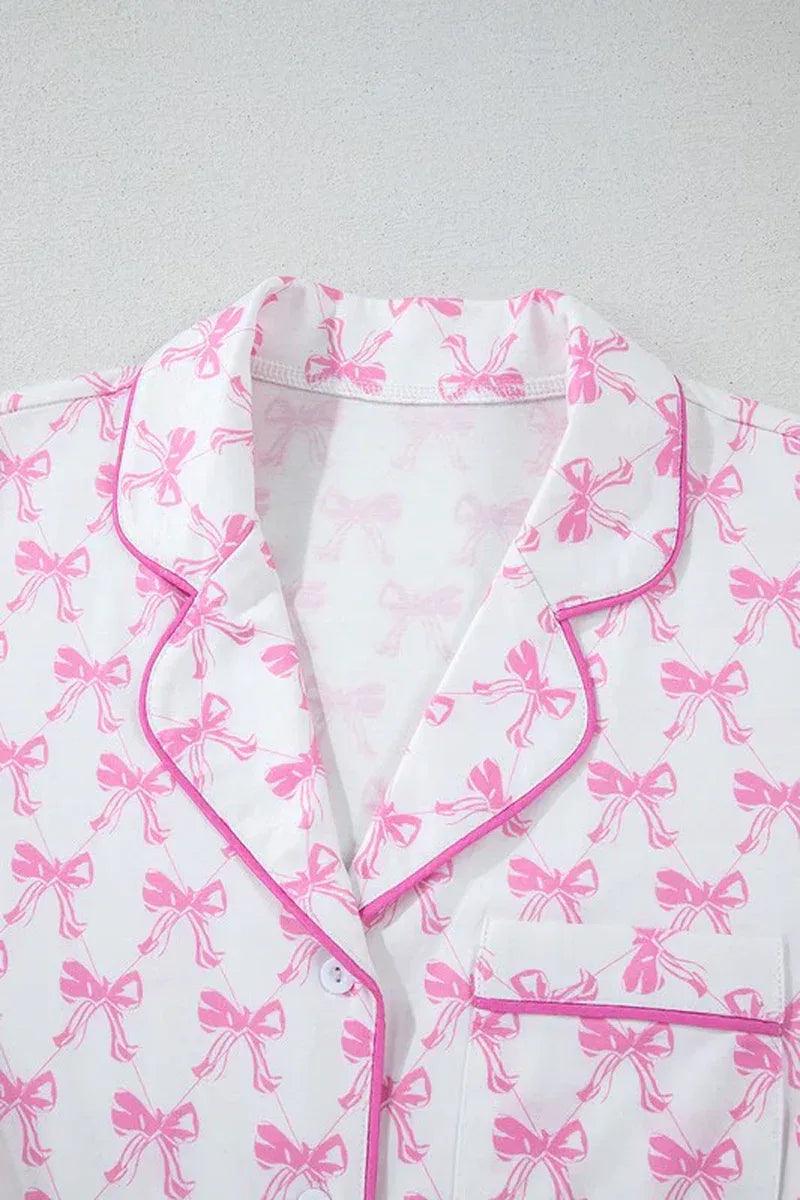 Bowknot Shirt and Ruffle Hem Shorts Pajama Set - Dazzling Beauty Solution