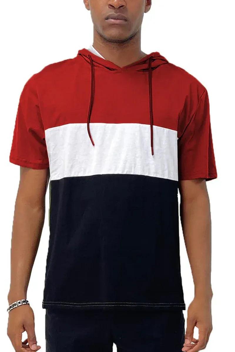 SOLID COLOR BLOCK SHORT SLEEVE HOODIE - Dazzling Beauty Solution