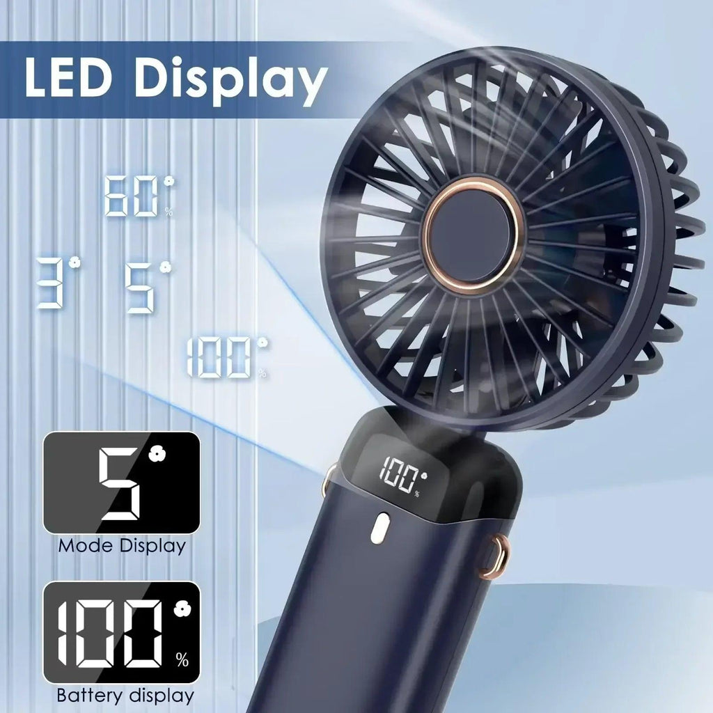 5000Mah Portable Fan Rechargeable 90° Foldable 5 Speed Mini Air Conditioner Small Fan Air Cooler with LED Digital Display - Dazzling Beauty Solution