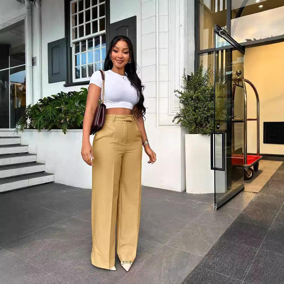 Women's High Waist Wide-Leg Pants - Straight Leg Trousers
