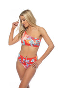 RED TROPICAL RING ACCENT ONE SHOULDER BIKINI SET - Dazzling Beauty Solution
