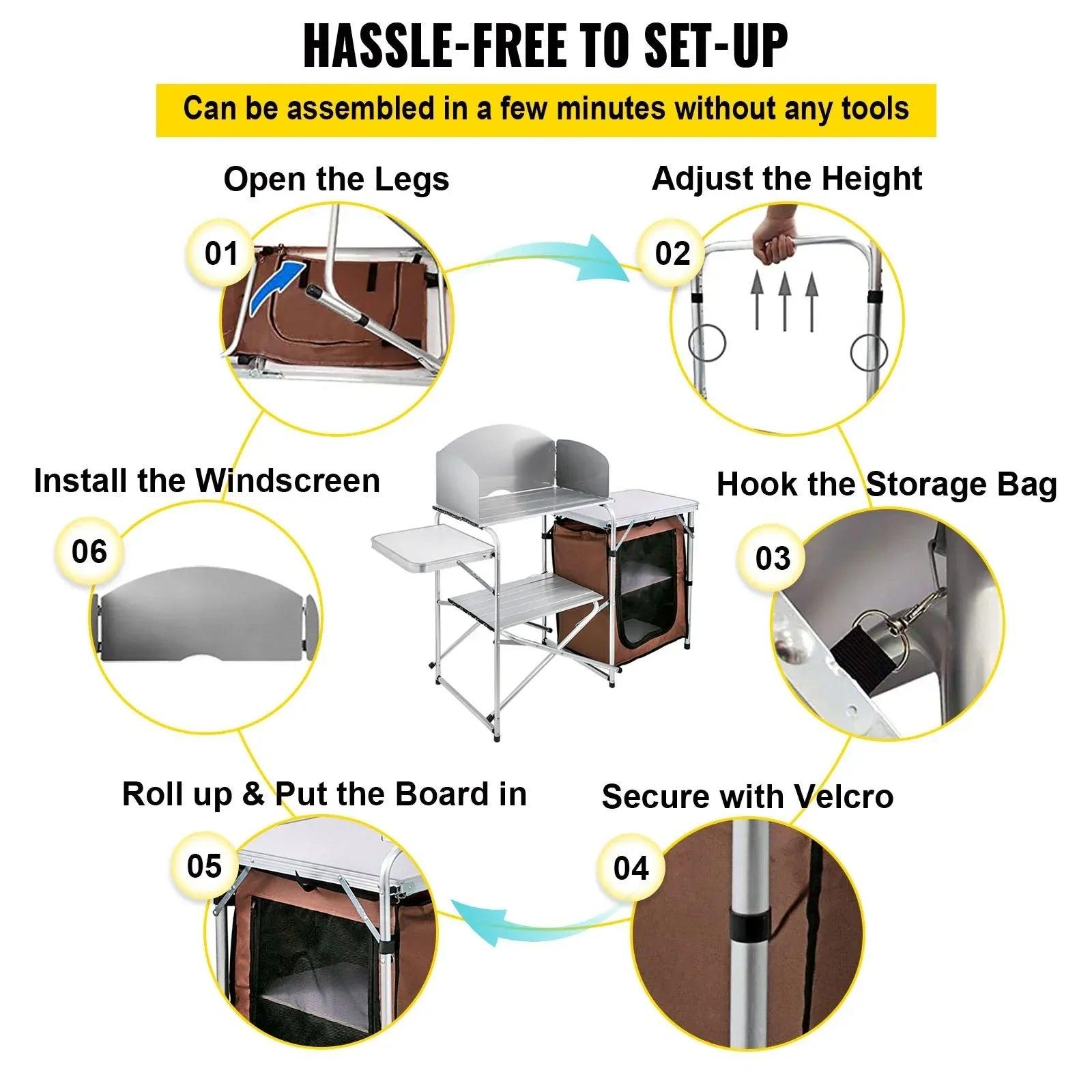 Foldable Camping Kitchen Table with Windshield & Storage - Dazzling Beauty Solution