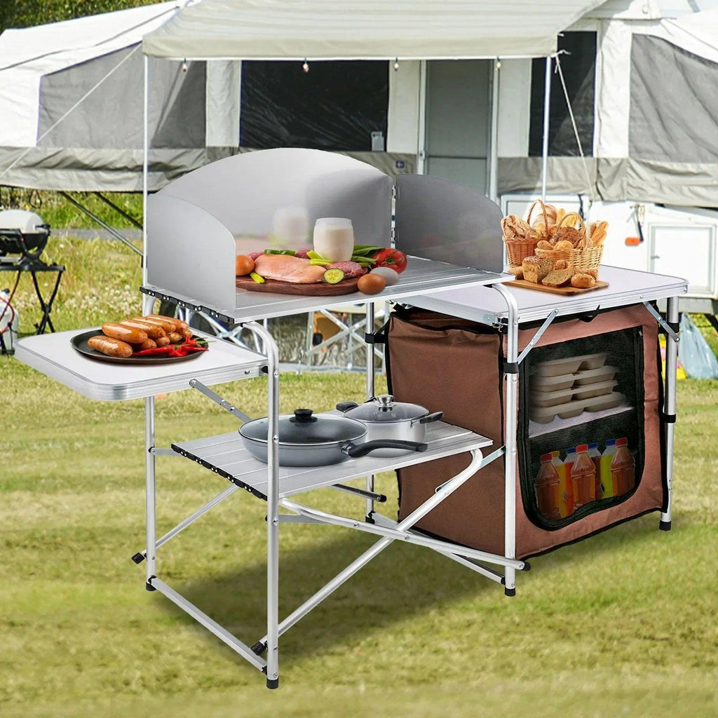 Foldable Camping Kitchen Table with Windshield & Storage - Dazzling Beauty Solution