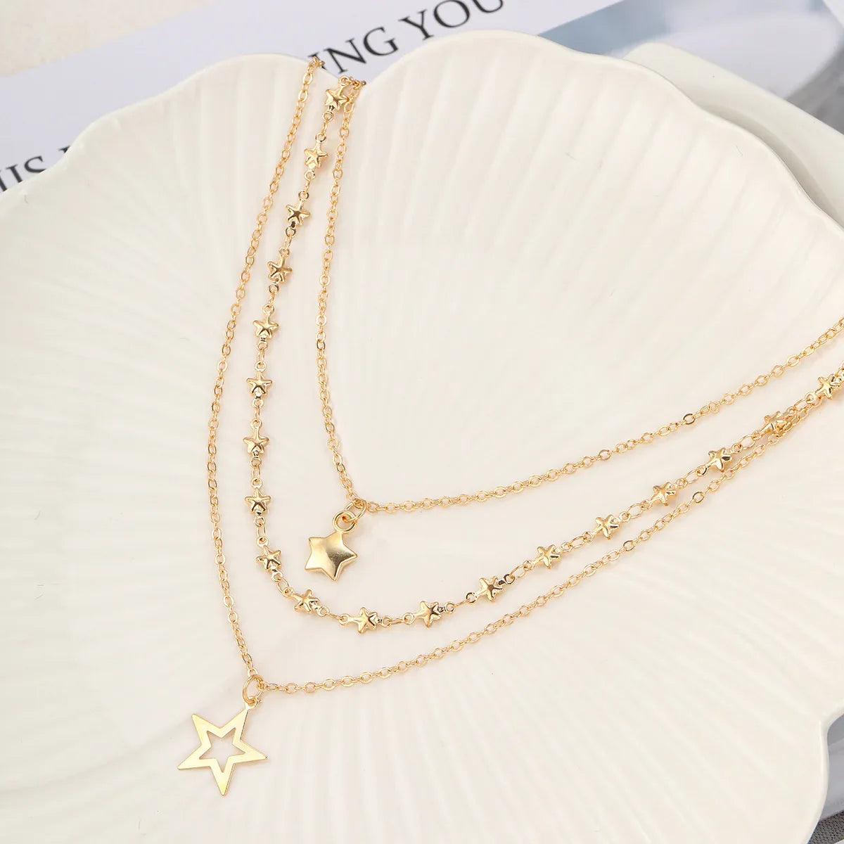 Ins Style Star Pendant Necklace – Women’s Alloy Water Wave Chain - Dazzling Beauty Solution