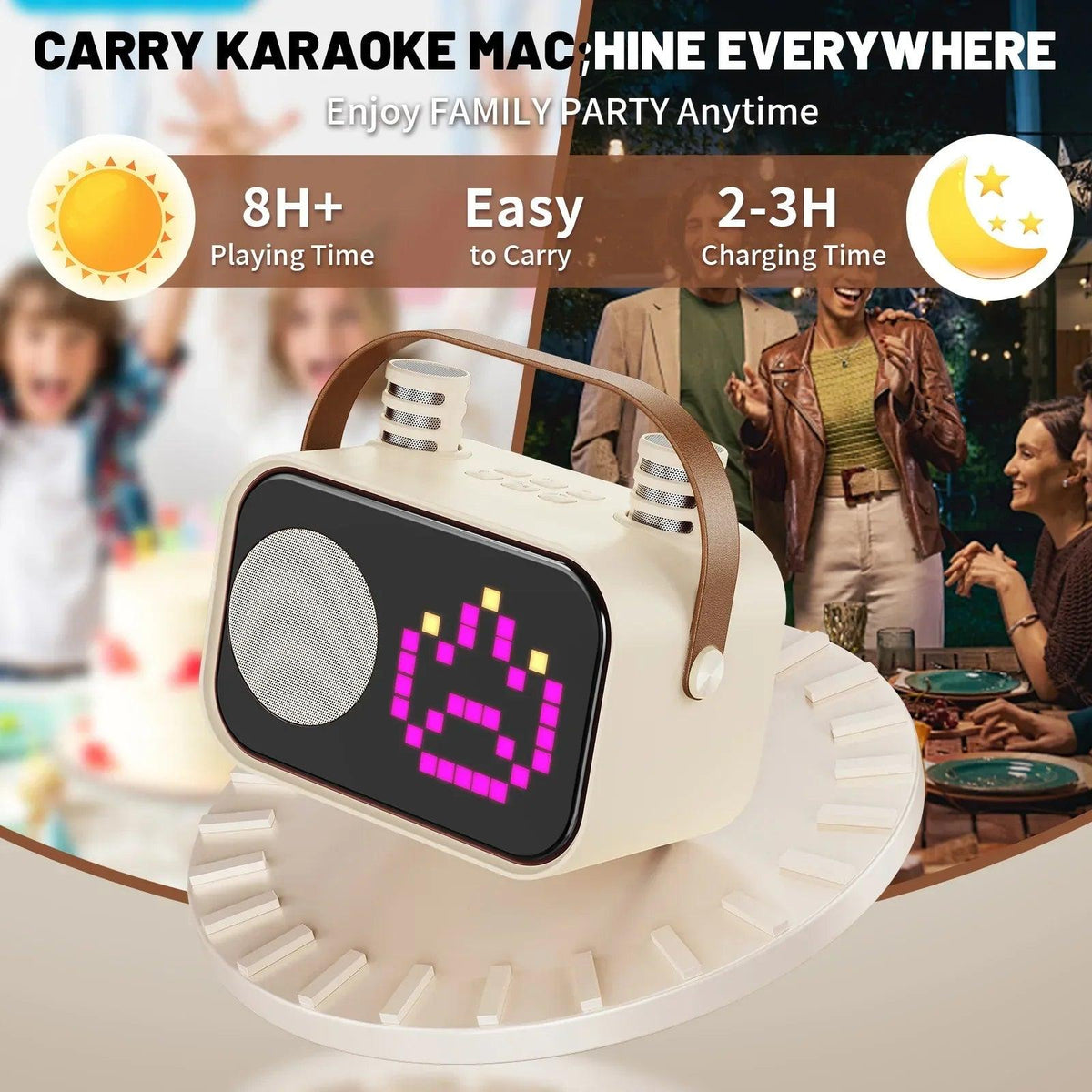 JYX Mini Karaoke Machine with 2 Mics – Bluetooth, LED Display, Portable Speaker - Dazzling Beauty Solution
