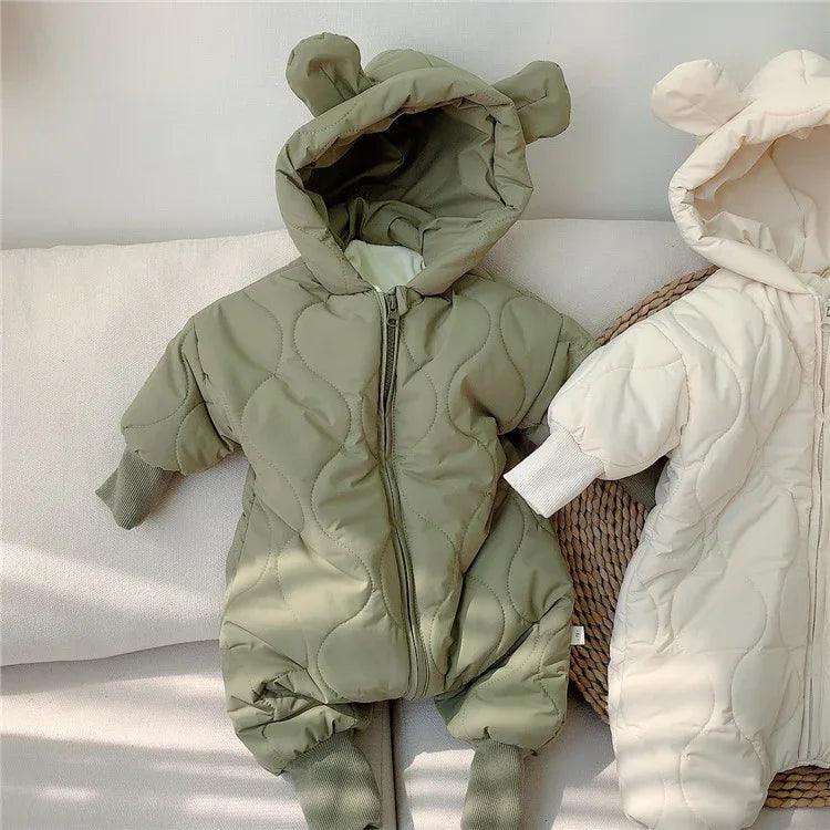 Baby Winter Hooded Jumpsuit with Ears – Warm Quilted Romper for Boys & Girls - Dazzling Beauty Solution