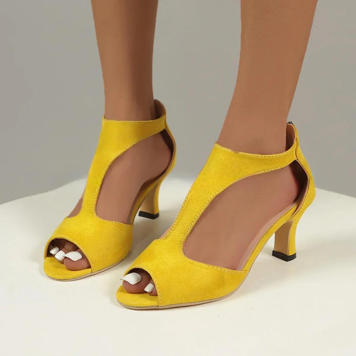 Women's Zippered High Heeled Fish Beak Sandals - Dazzling Beauty Solution