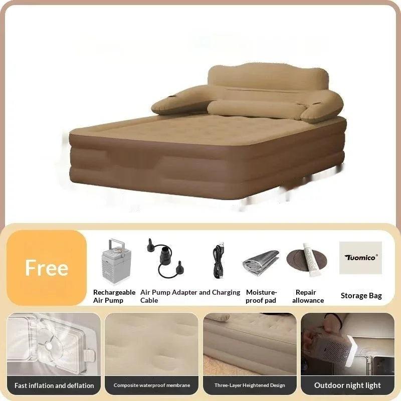 Queen Size Inflatable Bed with Backrest 203x152x48cm - Portable Camping Air Mattress - Dazzling Beauty Solution