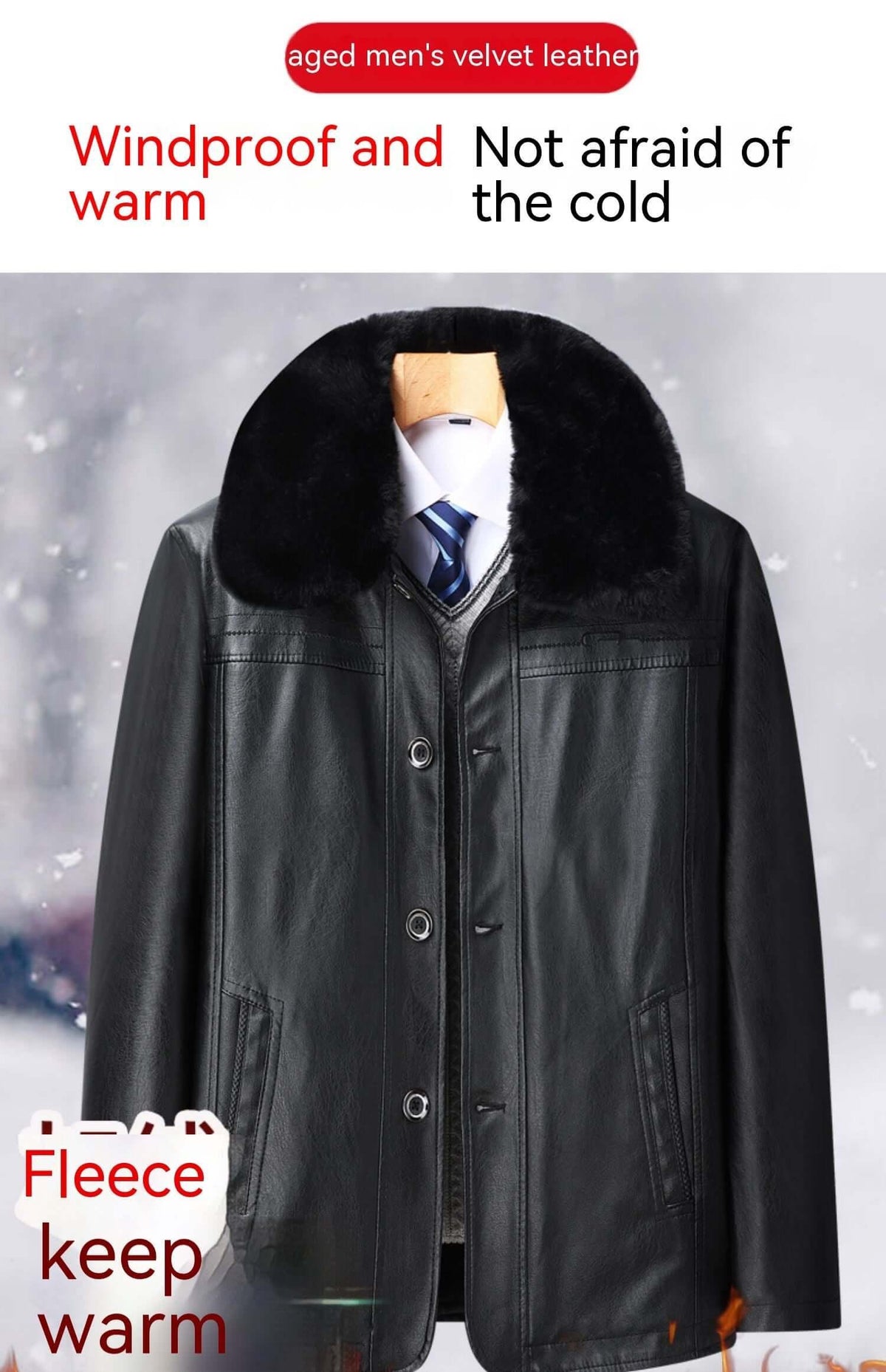 Men’s Winter Velvet PU Leather Jacket Padded Warm Coat - Dazzling Beauty Solution