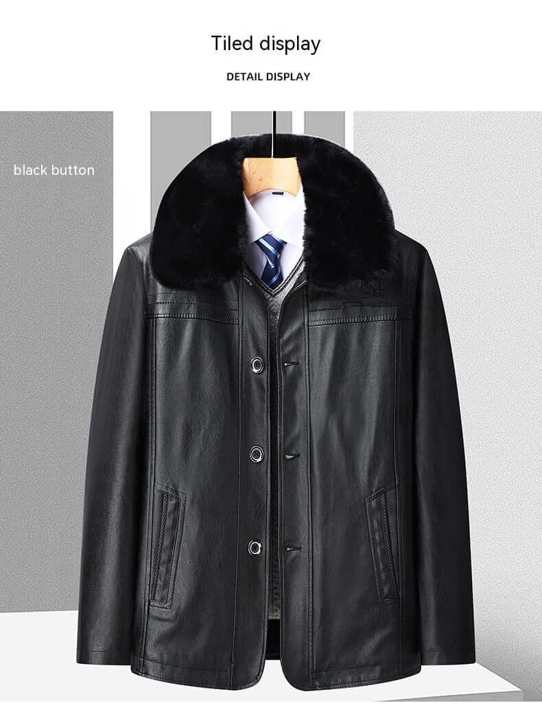Men’s Winter Velvet PU Leather Jacket Padded Warm Coat - Dazzling Beauty Solution