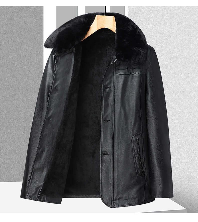Men’s Winter Velvet PU Leather Jacket Padded Warm Coat - Dazzling Beauty Solution