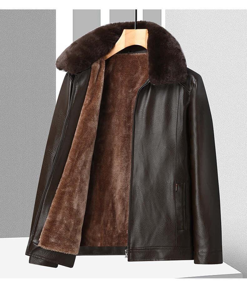 Men’s Winter Velvet PU Leather Jacket Padded Warm Coat - Dazzling Beauty Solution
