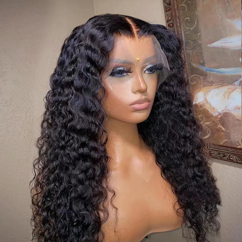 Women’s Long Curly Lace Wig with Side Bangs 100% Human Hair - Dazzling Beauty Solution