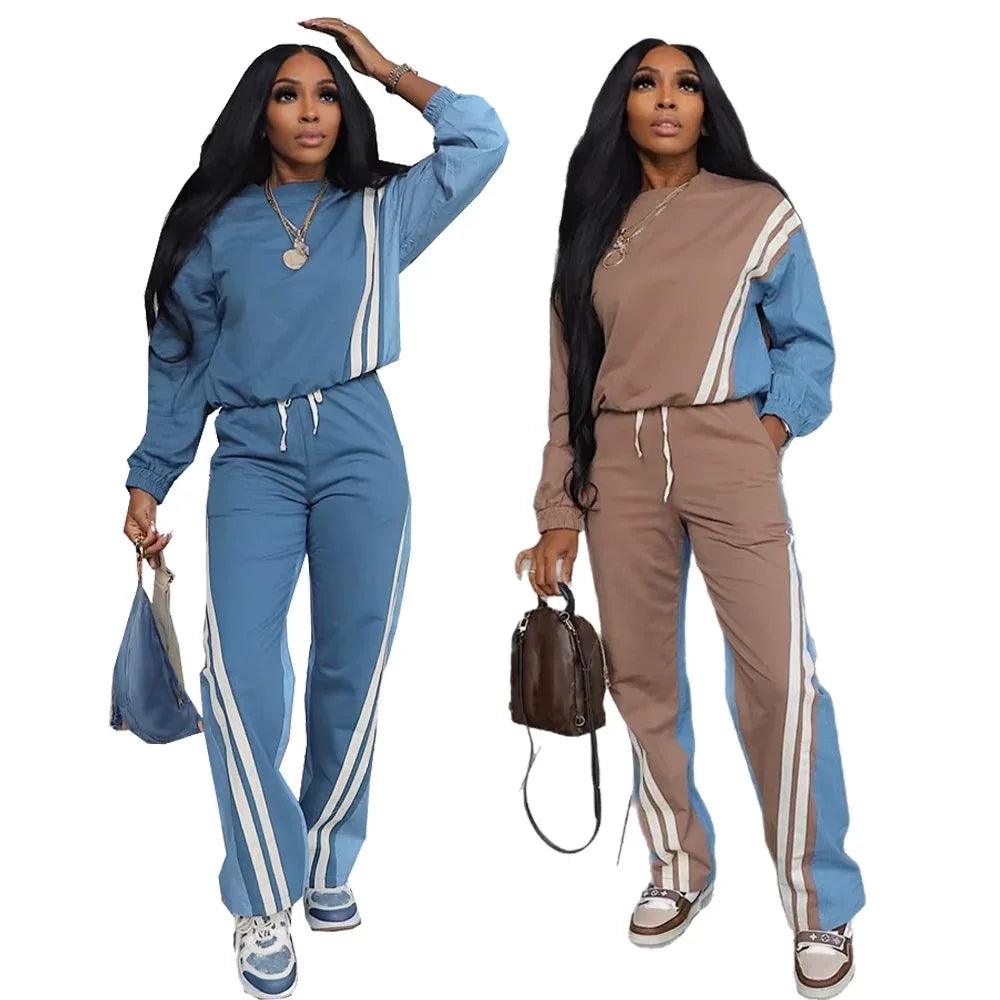 Elevate Your Fall Wardrobe with Our Stylish Women's Color Block Stripe Sweatsuit Set - Dazzling Beauty Solution